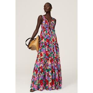 NICHOLAS Multicolored Floral Cotton Silk Blend Flowy Myla Maxi Dress Size US 0